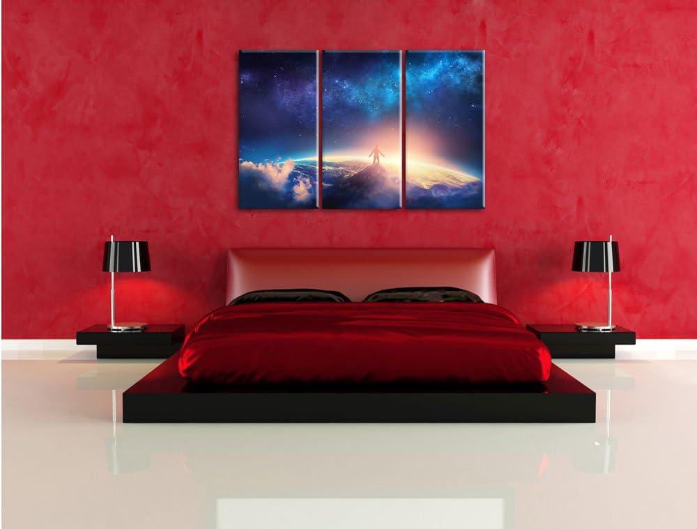 Pixxprint der Mann auf dem Berg als Leinwandbild/Grösse: 3 Teilig (120x80 cm) cm/Wandbild/Kunstdruck
