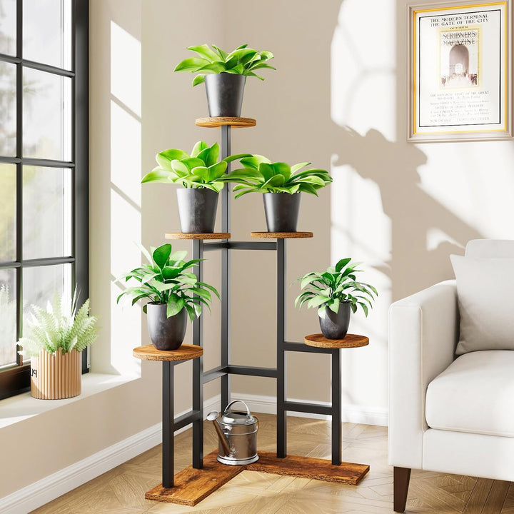 IBUYKE 4 Etagen Holz Pflanzenständer Blumenständer, 108cm Hoch Blumenregal Pflanzenregal für Mehrere