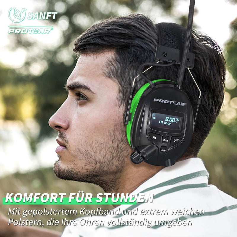 PROTEAR Gehörschutz mit Bluetooth und Radio FM/AM, eingebauter wiederaufladbarer Lithiumbatterie, Si