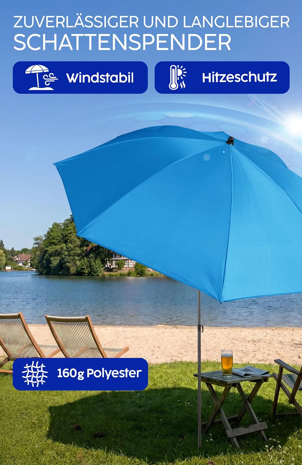4smile Sonnenschirm Strand Ø 180 cm SunnyJoy, UPF 50+ Strandschirm, Strandschirm windfest stabil, So