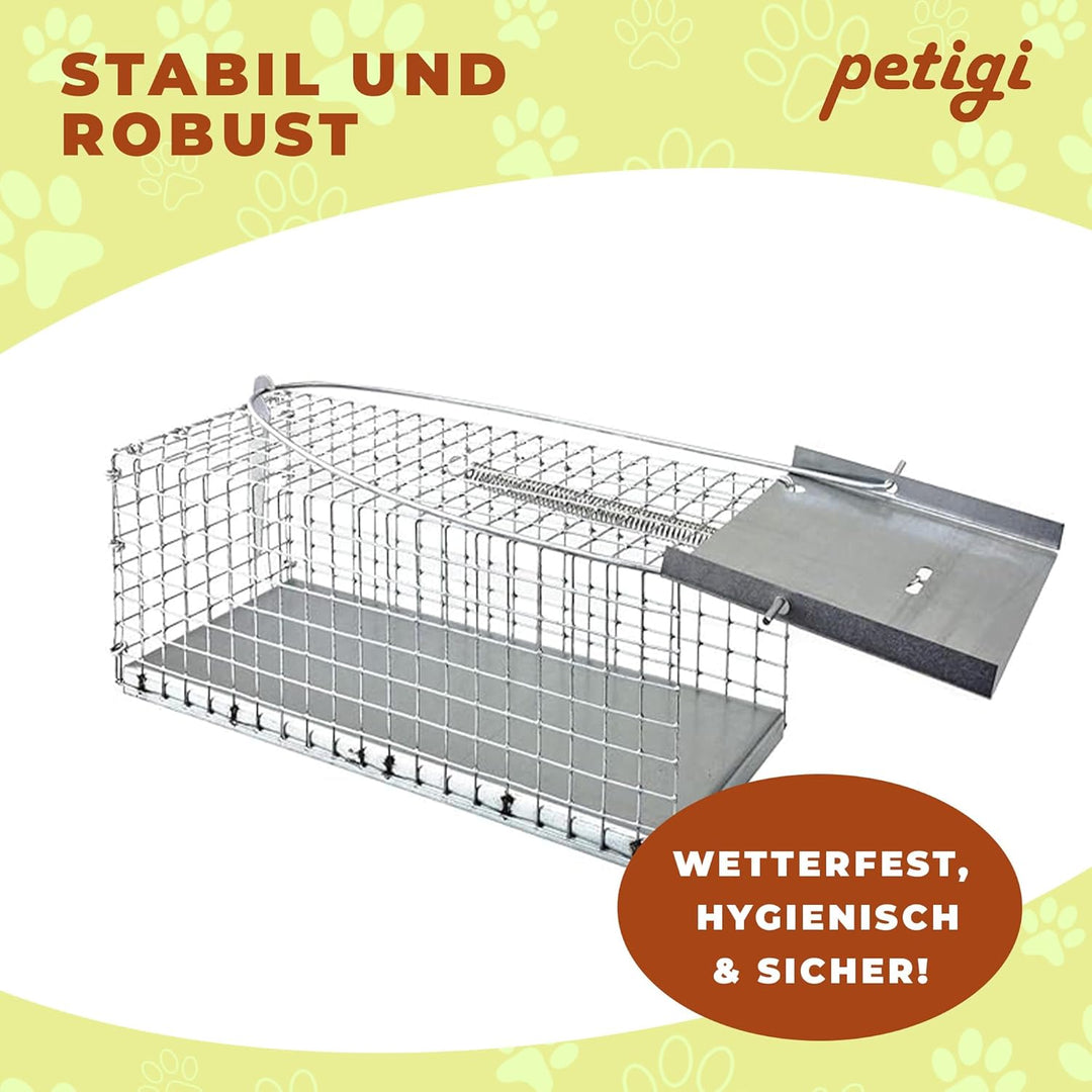 Petigi Tierfalle Lebendfalle für kleine bis mittelgrosse Tiere wie Maus, Katze, Marder, Fuchs, Otter