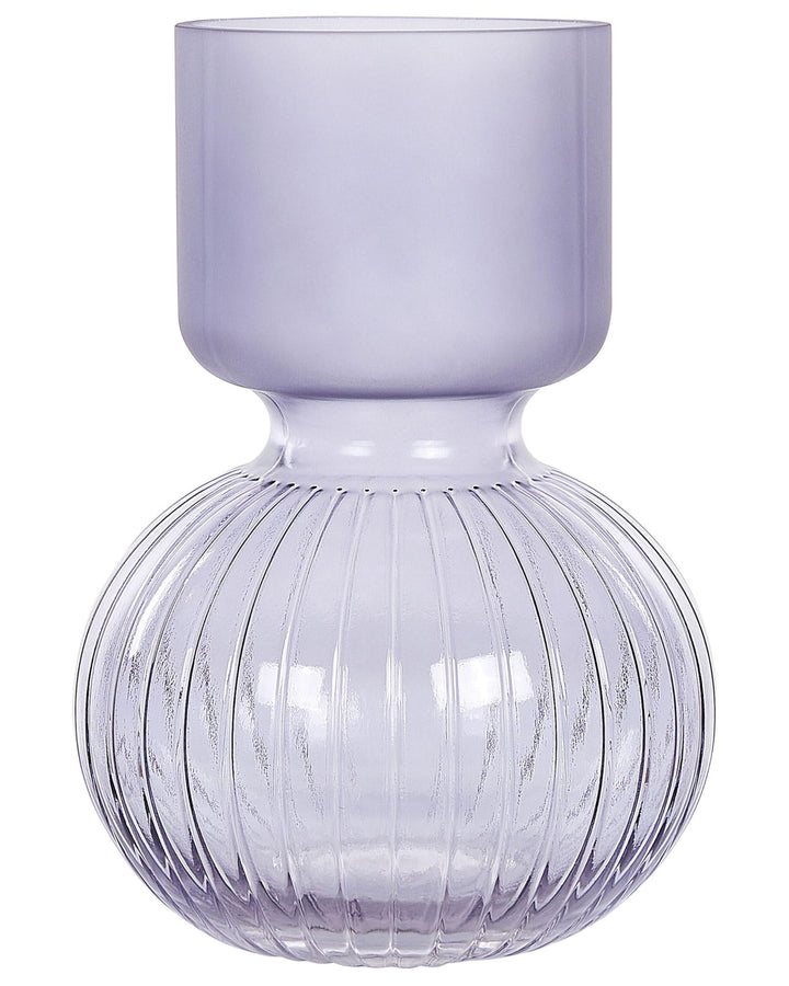 Deko Blumenvase Glas violett 26 cm bauchig mit Rillen schmalem Hals Thetidio