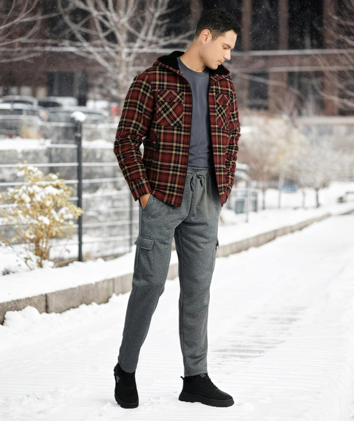 JACKETOWN Hemdjacke Kariertes Herren hoodies Flanelljacke Warm Thermohemd Herren Holzfäller Jacke Ve