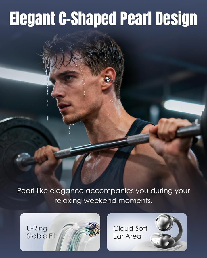 King Lucky Open-Ear-Kopfhörer Kabellos Bluetooth 6.0–Clip-On-Ohrhörer mit Mikrofon,mit Akkuanzeige,5