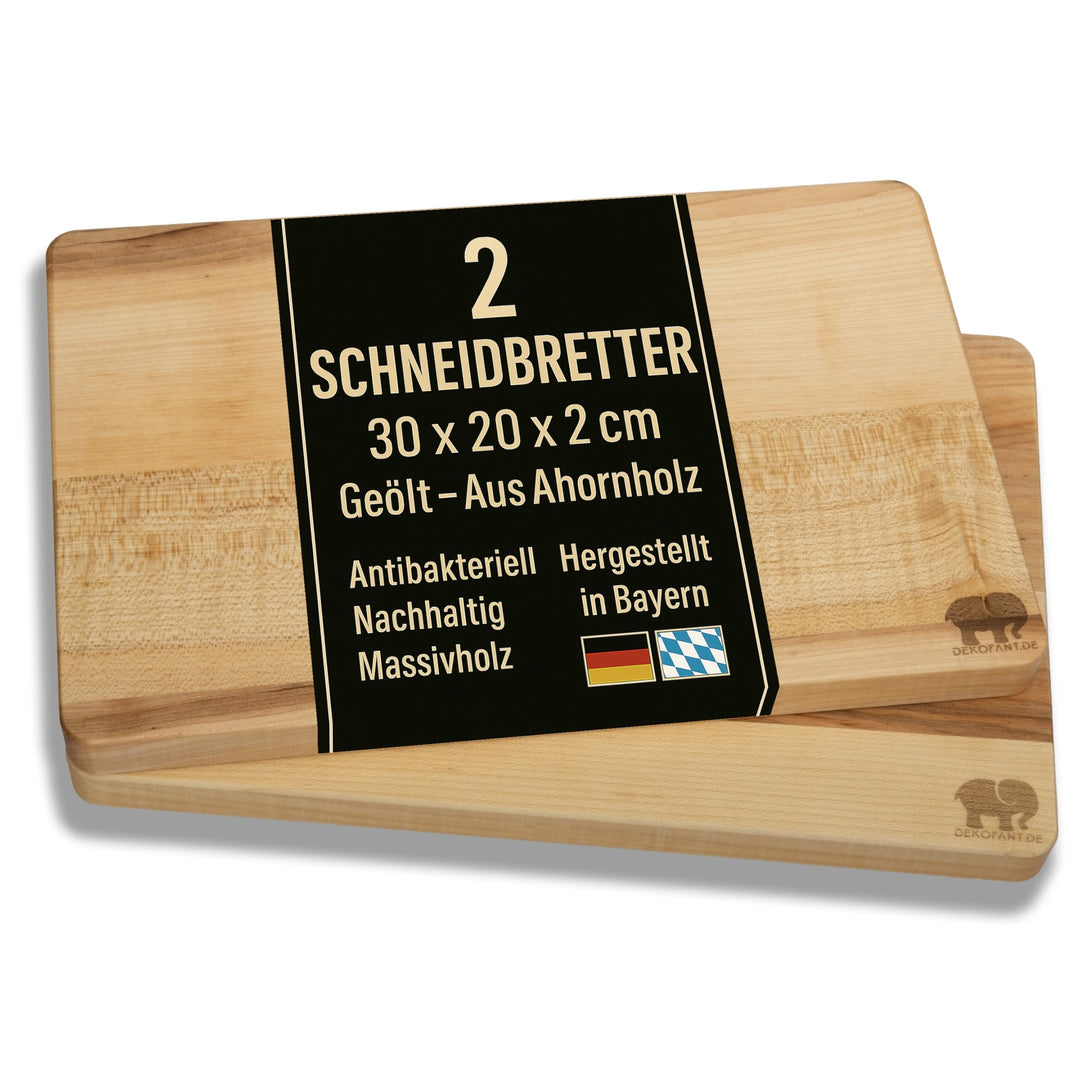 Schneidebrett Holz Ahorn 2 Stück 30 x 20 x 2 cm I aus Heimischen Holz I praktisches Schneidbrett Ser