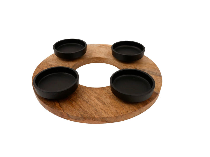 Adventskranz Kerzenhalter Aluminium Mangoholz Schwarz Metall Durchmesser 27 cm Weihnachten