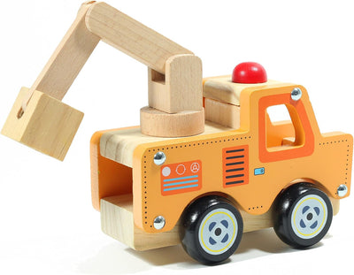 Tobar Kran-Wagen/Werkstatt-Wagen/Baustelle Holz-Spielzeug-Auto 13 cm lang