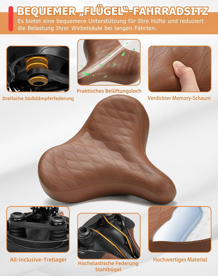 Übergrosser Fahrradsattel Herren & Damen, Bequem, Weich Memory Foam, Ergonomisch, Extra Breit Bequem