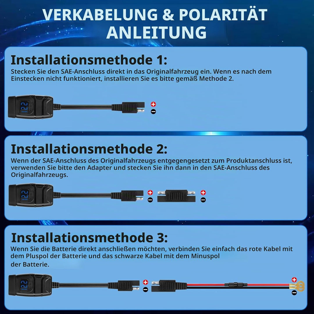 12V USB Steckdose Motorrad, Motorrad USB Ladegerät mit EIN-/Ausschalter und LED-Spannungsmesser, QC3