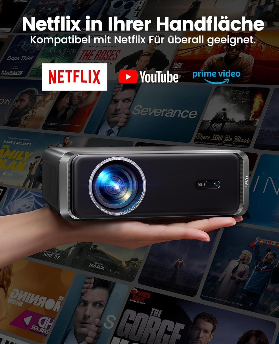 Smart Beamer 4K mit Official Netflix, Dolby Audio, 1000 ANSI Beamer 4K Heimkino Unterstützt Auto Foc