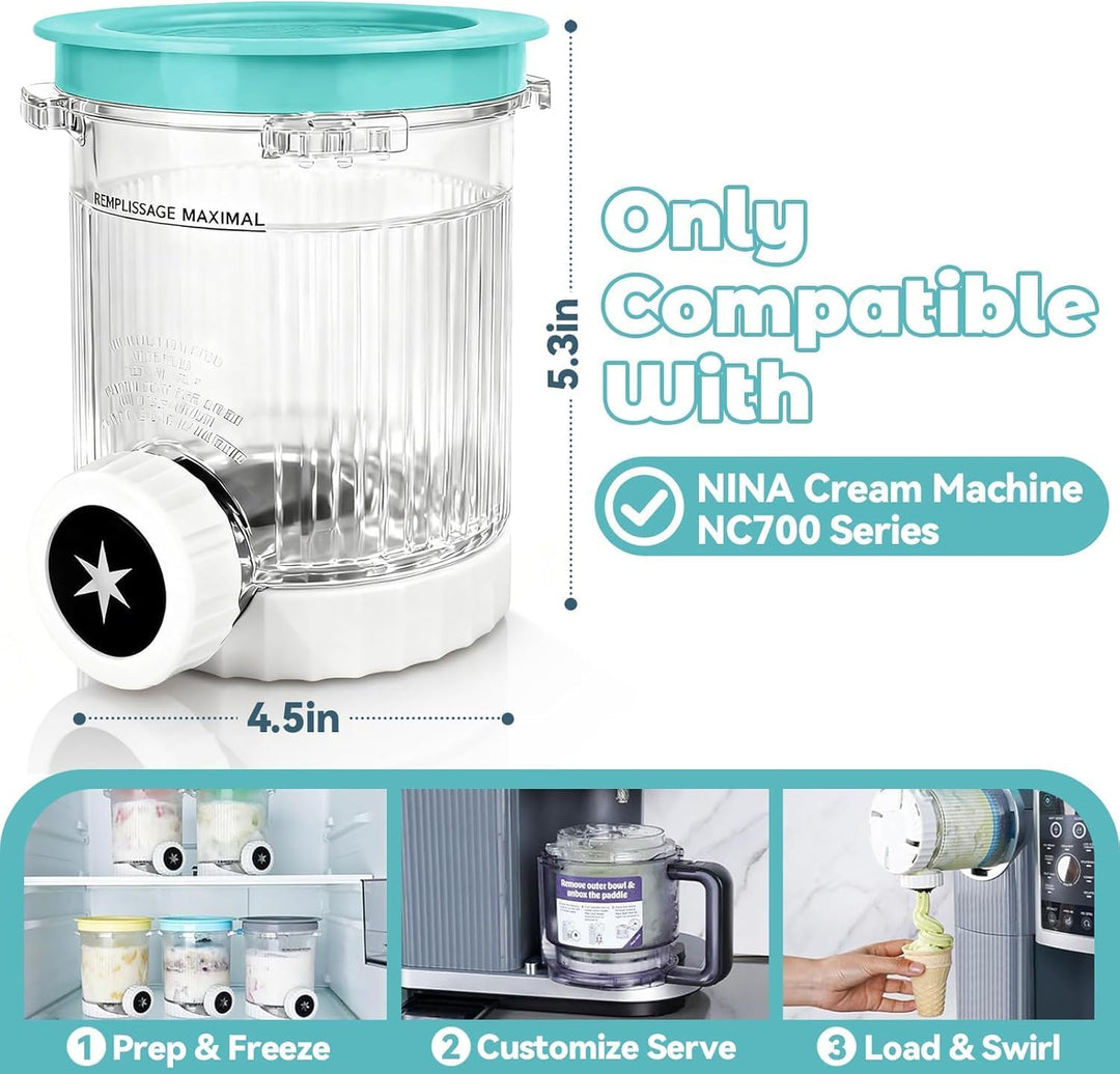 2er Pack Ninja Swirl Creami Eisbehälter | 480 ml Gefrierbehälter für NC700 & NC701EU Serie | Mit int