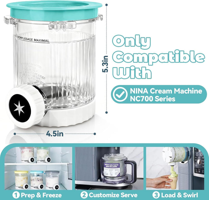 2er Pack Ninja Swirl Creami Eisbehälter | 480 ml Gefrierbehälter für NC700 & NC701EU Serie | Mit int