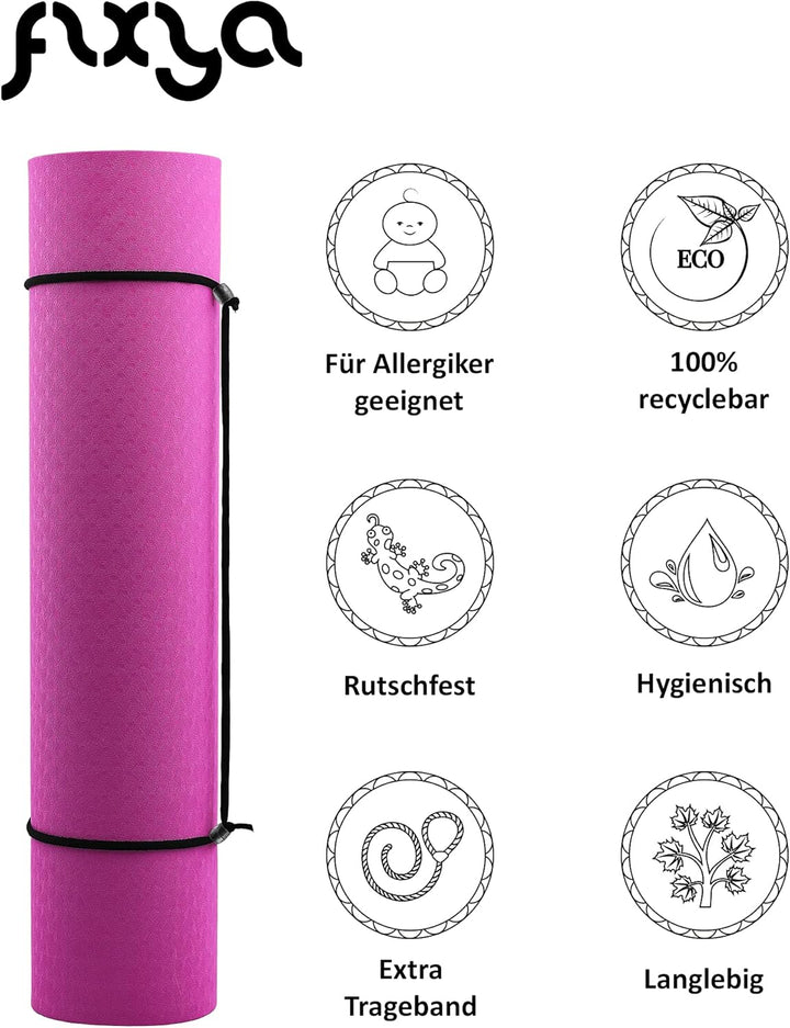 FLXYA Phtalatfreie TPE Yogamatte Trainingsmatte 183 x 61 x 0,6 cm, optional mit NBR Yoga Pad 25 x 61