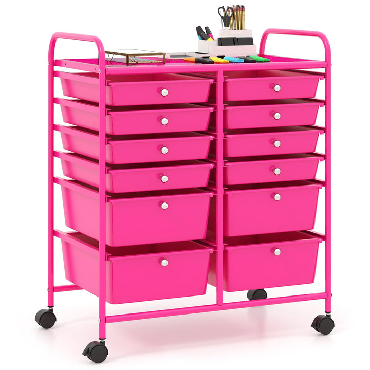 COSTWAY Rollwagen mit 12 stapelbaren Schubladen, Schubladenwagen Rollcontainer mit Metallgestell und