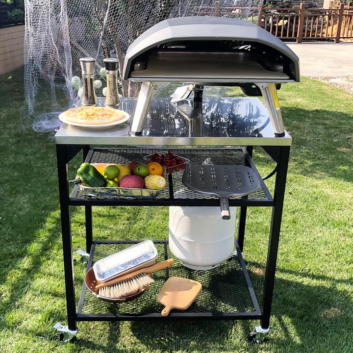 GFTIME Pizzaofen-Tischwagen für Ninja Woodfire, Blackstone Griddle, Weber Q, grosser rollender Küche