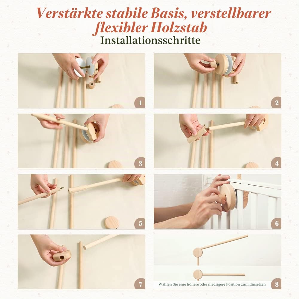 Promise Babe Baby Mobile Halterung Holz Bär Design, Babybett Wickeltisch DIY Mobile Halterung Höhenv