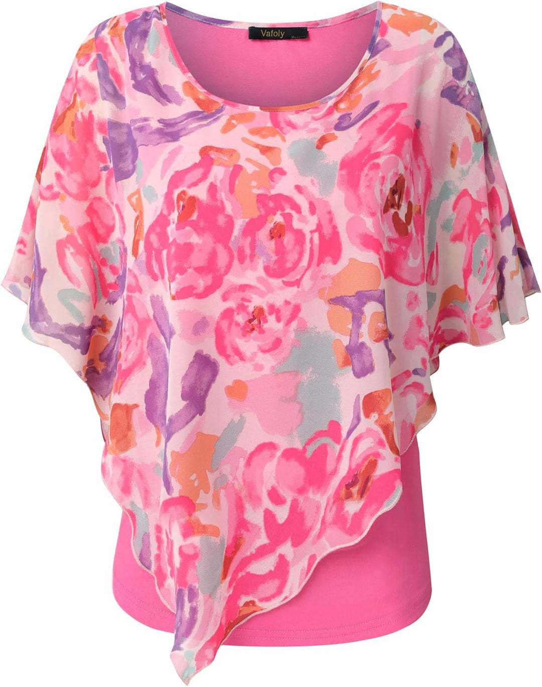 Vafoly Damen Chiffon Lose Fledermaus Bluse mit Kurzen Flatter ärmel Leichte Fliessende Bluse Rundhal