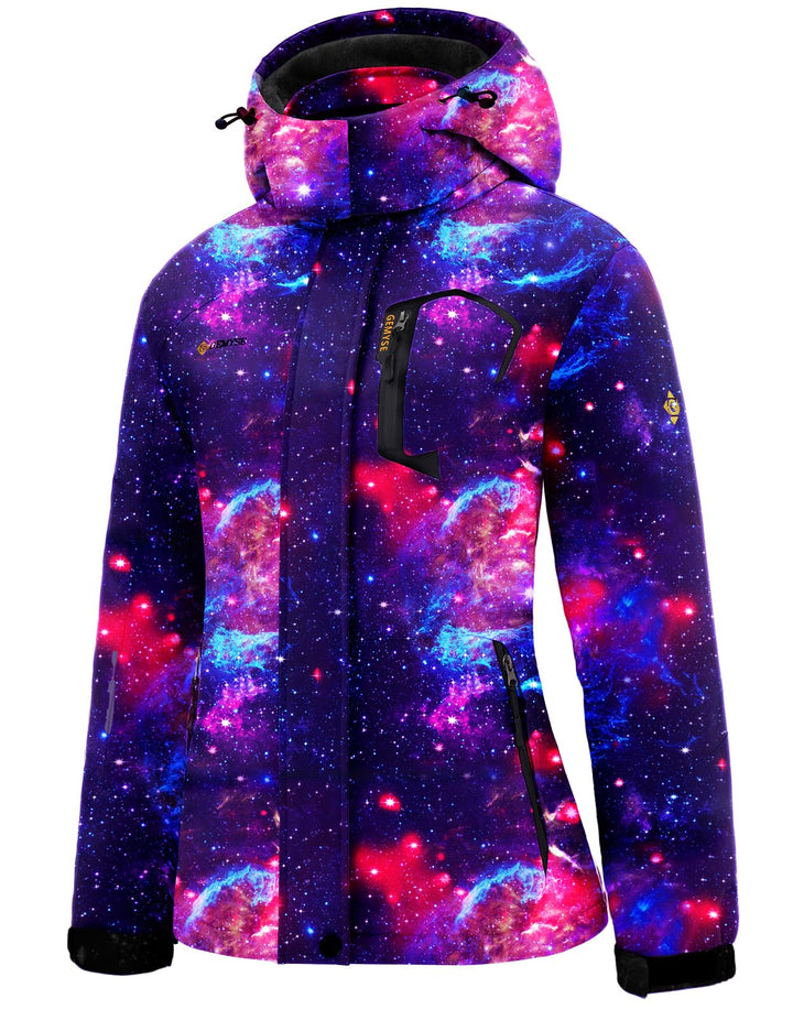 GEMYSE Damen Wasserdichte Berg-Skijacke Winddichte Fleece Outdoor-Winterjacke mit Kapuze Marineblaue