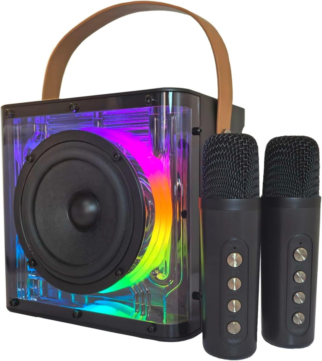 Karaoke Maschine, Karaoke Anlage mit 2 Mikrofonen, Lautsprecher mit Mikrofon, PA-System für Heimpart