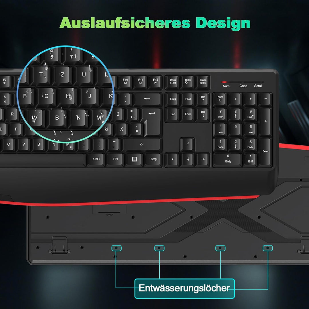 cimetech Tastatur Maus Set Kabellos, 2.4G Ergonomische Funktastatur mit Maus mit Handballenauflage u