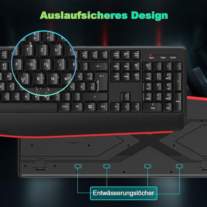 cimetech Tastatur Maus Set Kabellos, 2.4G Ergonomische Funktastatur mit Maus mit Handballenauflage u