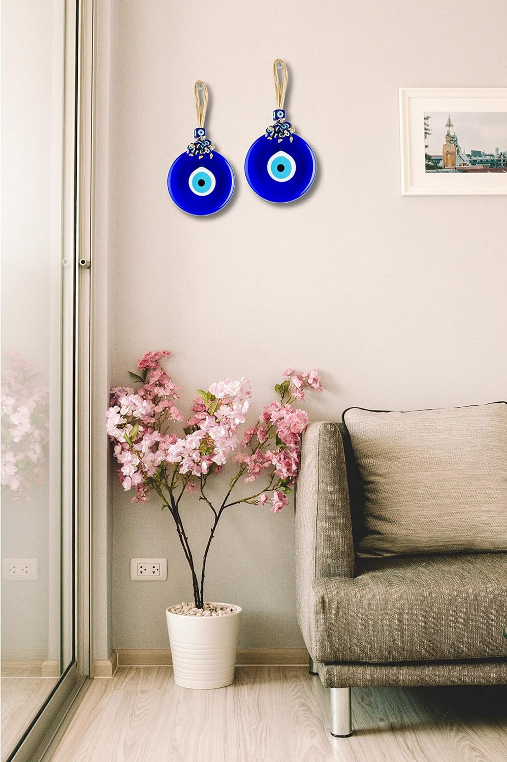 BCS Böser Blick, Wanddekoration, 2 Stück, 10.9 cm & 8.9 cm, blaues Glas, türkisches, griechisches Na