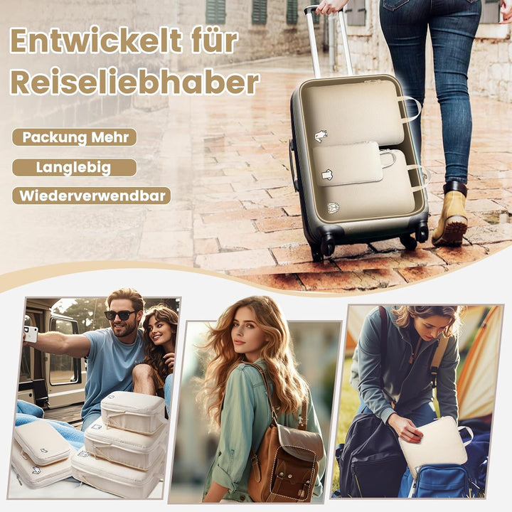 Packing Cubes Compression 8 Stück Koffer Organizer,Wasserdicht PackwüRfel Packtaschen Kompression, T