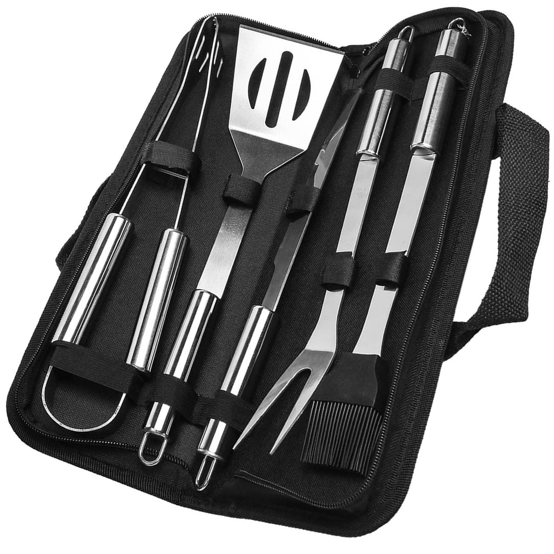 BBQ Grillbesteck 5er Set mit Tasche [Edelstahl Grill Zubehör] für Garten, Camping [Grillkoffer, Gril