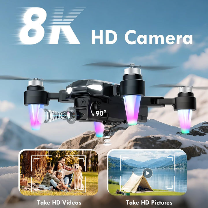 Drohne mit Kamera 8k, Bürstenloser Motor, Faltbare Drohne, 360°Flip, Headless Mode, WiFi, Flugbahnfl