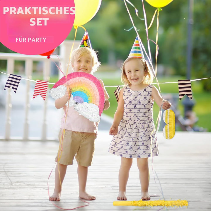 Regenbogen-Pinatas-Set mit Augenbinde und Fledermaus (41,5 x 21,6 x 8,9 cm), Regenbogen-Pinatas für