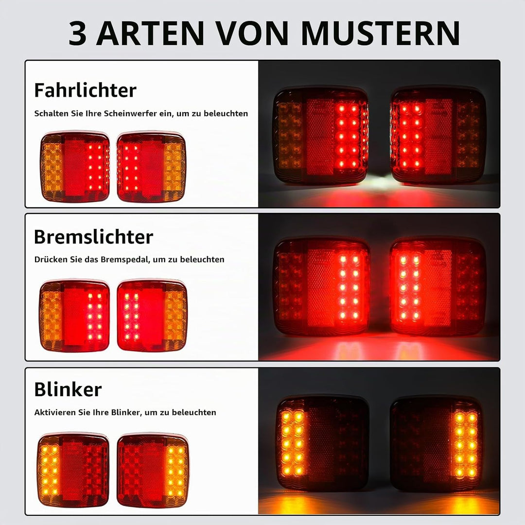 Qiping 2 Stk Rückleuchten Satz für KFZ Anhänger, 12V Universal Rücklicht Rücklichter Beleuchtung mit