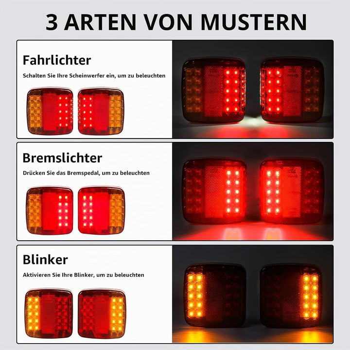 Qiping 2 Stk Rückleuchten Satz für KFZ Anhänger, 12V Universal Rücklicht Rücklichter Beleuchtung mit