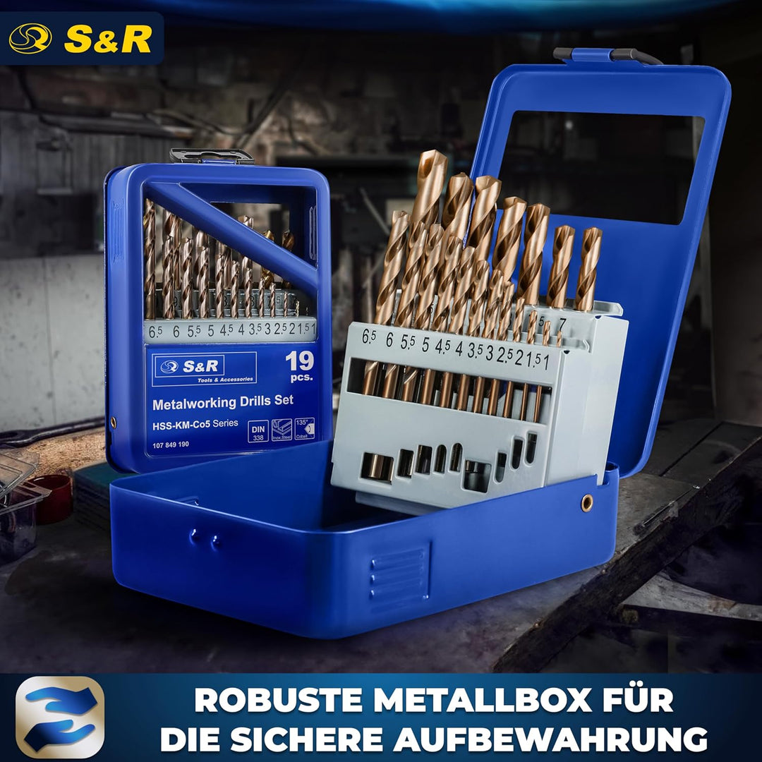 S&amp;R Metallbohrer Set 1,0-10 mm, 19 Stk, Industrie-Qualität, extra hohe Standzeit, HSS COBALT Kobaltl