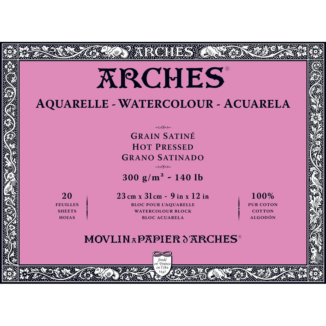 Arches 1795072 Aquarellpapier im Block (23 x 31 cm, 4-seitig geleimt, 300g/m² Satiniert) 20 Blatt na