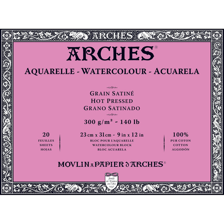 Arches 1795072 Aquarellpapier im Block (23 x 31 cm, 4-seitig geleimt, 300g/m² Satiniert) 20 Blatt na