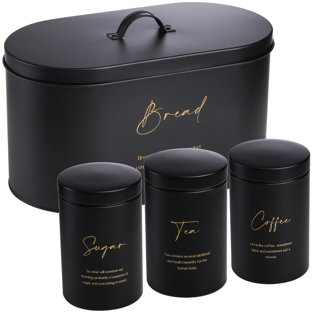 Hacaroa Set von 4 Brotkasten und Kanister Set, Metall Brot Bin Zucker Tee Kaffee Lagerung Kanister m