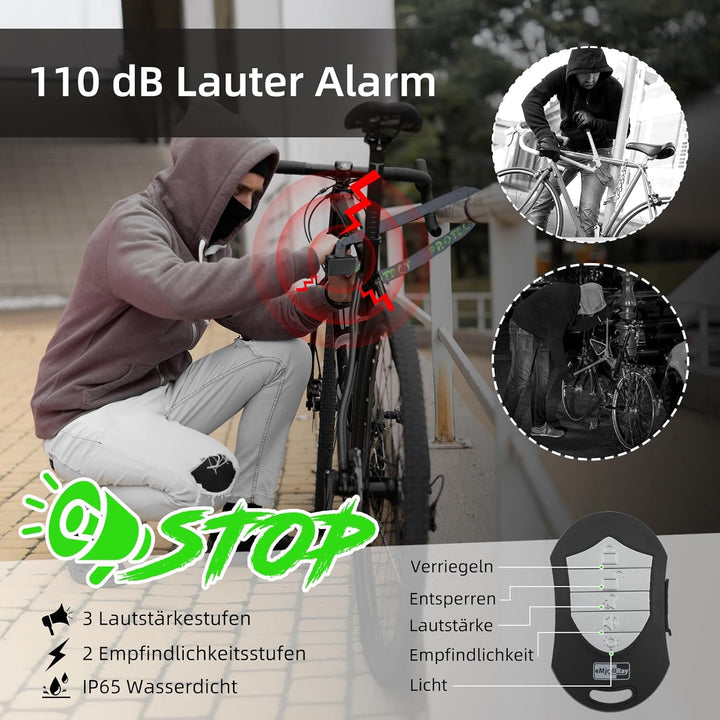 120cm Fahrradschloss mit Alarm 110dB Fahrrad Alarmanlage Schloss für E Scooter Ebike Fahrradschloss