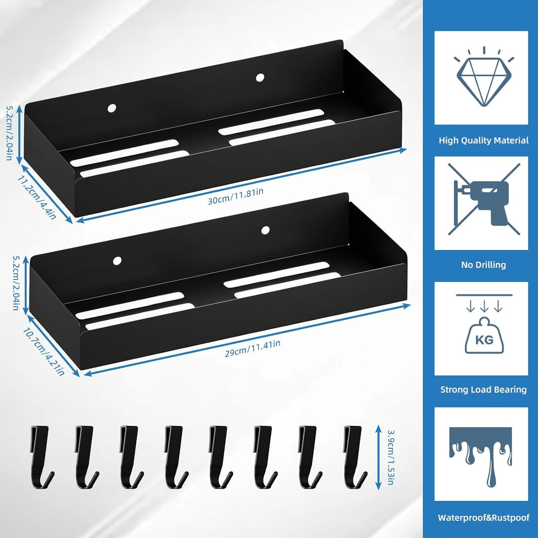 Wisfame Duschablage Ohne Bohren, 2 Stück Rostfreie Badezimmer Organizer, 30cm Duschregal mit 8 Haken