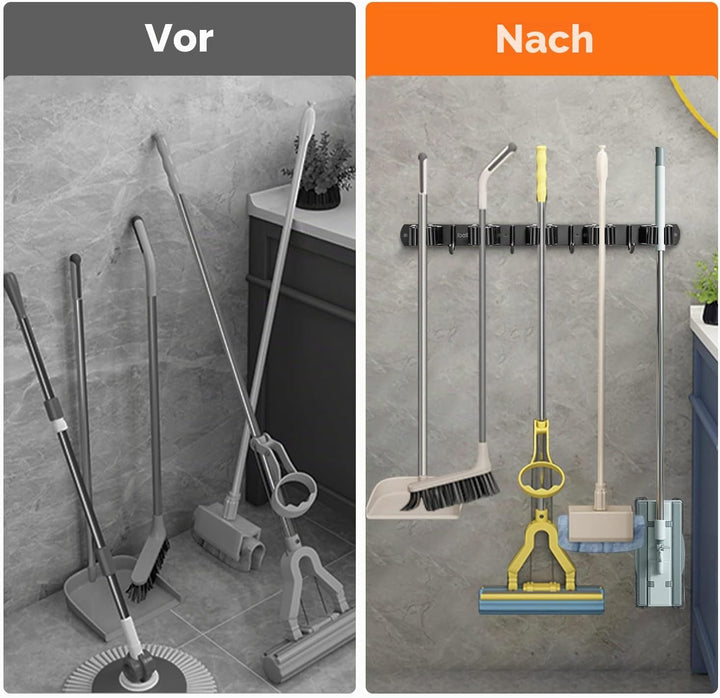 2 Stück Besenhalterung Wand, ibell Gerätehalter Edelstahl mit 10 Halter und 8 Haken, Mopphalter Wand