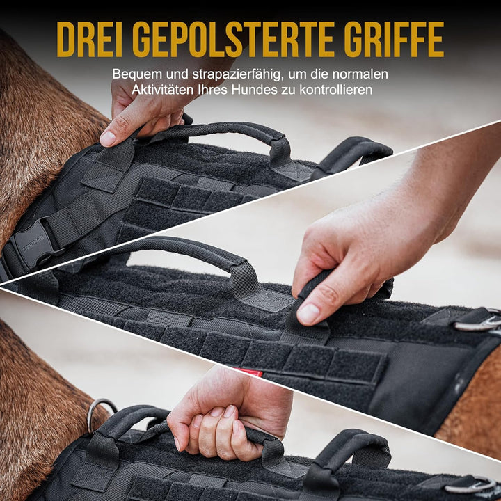 OneTigris Hundegeschirr, X Destroyer Taktisches Geschirr Hund 3 Griffe Heavy Duty Hundeweste mit Met