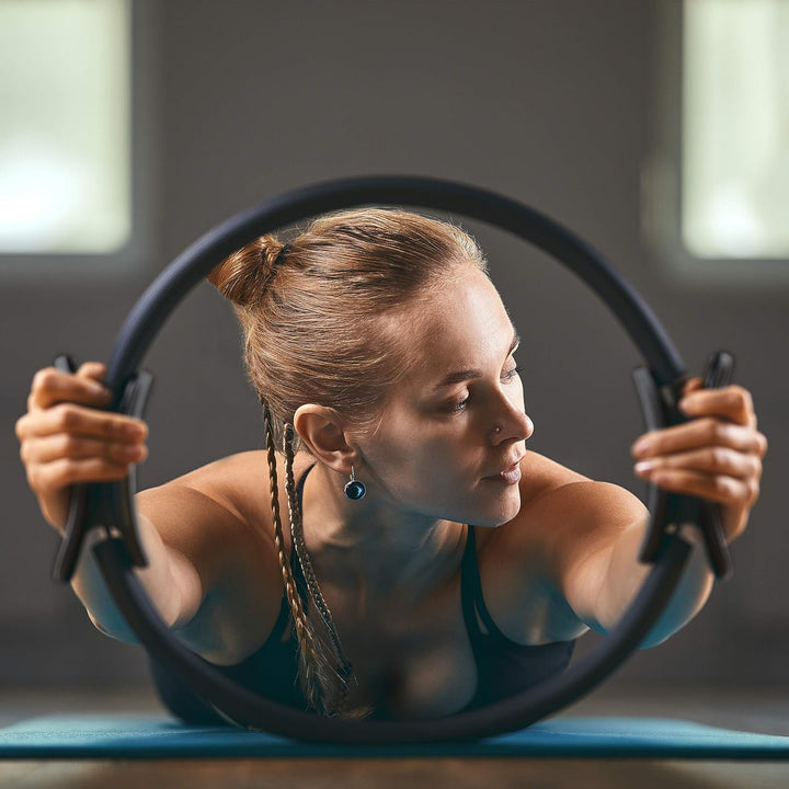 Bluefinity Pilates Ring mit Übungen, Doppelgriff, gepolstert, Widerstandsring Yoga, Fiberglas, Ring