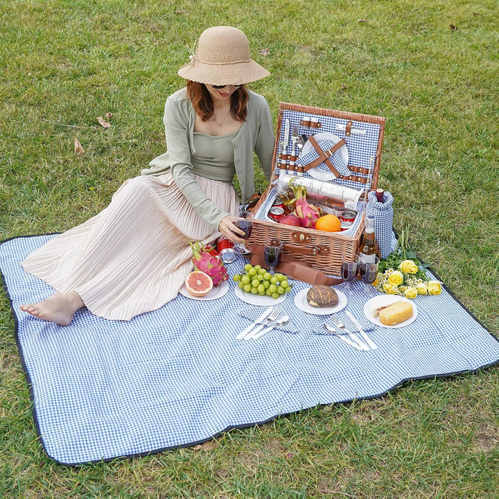 Picknickkorb für 4, isolierte Weiden-Picknickkörbe mit Schultergurt, Picknickkorb mit wasserdichter