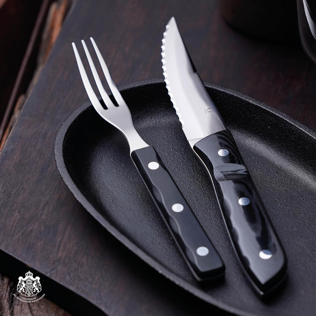 Gense Old Farmer Micarta Steak Messer XL 23,5 cm Schwarz/Stahl, 23,5 cm Schwarz/Stahl