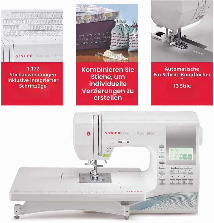 SINGER 9960 Näh- und Quiltmaschine mit Zubehör-Set, Anschiebetisch, 600 Stiche, elektronischer Auto-