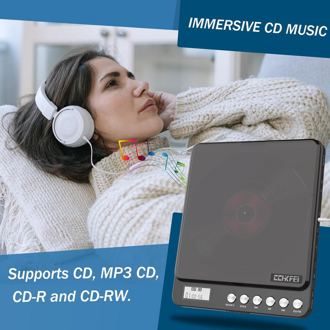 Tragbarer CD-Player mit Kopfhörern, Wiederaufladbarer Bluetooth CD Player mit Eingebauter Lautsprech