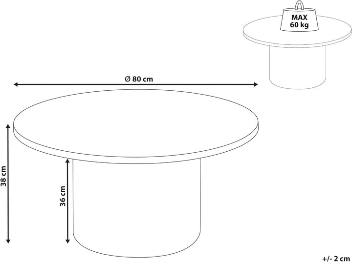 Couchtisch MDF-Platte Travertinoptik Modernes Design Beige ø 80 cm Ammon