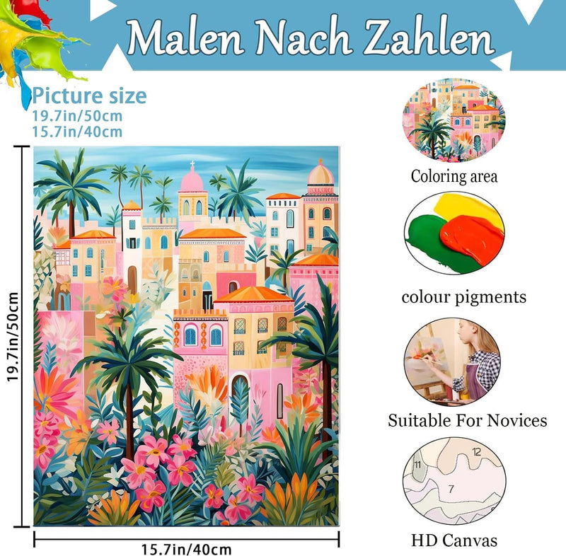 Qianbaiuk 2 Stück Malen Nach Zahlen Erwachsene-Landschafts Malen Nach Zahlen,DIY Acrylpigment,für Ar