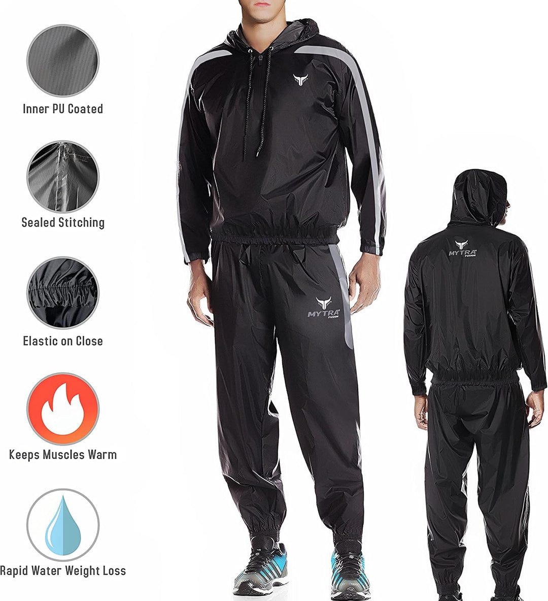 Mytra Fusion Weight Loss Sliming Fitness Sauna Sweat Suit Black Grey S Black Gray, S Black Gray