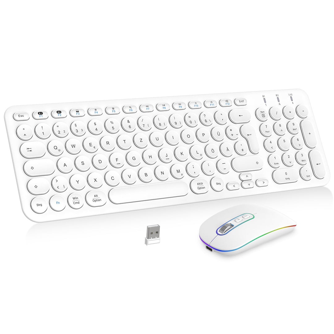 PINKCAT Bluetooth Tastatur Maus Set kabellos, Wiederaufladbare Dualmodus (Bluetooth 5.1+2.4G) Kabell