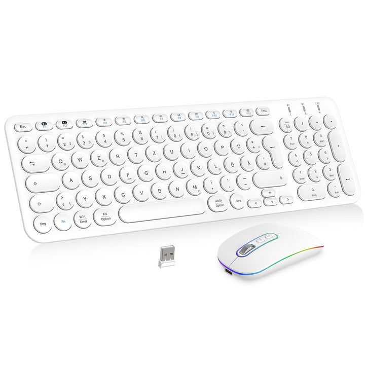 PINKCAT Bluetooth Tastatur Maus Set kabellos, Wiederaufladbare Dualmodus (Bluetooth 5.1+2.4G) Kabell
